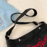 Large Capacity Embroidered Underarm Bag Soft Casual for Weekend Vacation