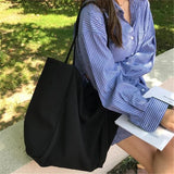 Canvas Shoulder Bag Large Capacity Grocery Totes Solid Handbag