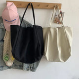 Canvas Shoulder Bag Large Capacity Grocery Totes Solid Handbag