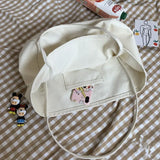 Canvas Shoulder Bag Large Capacity Grocery Totes Solid Handbag