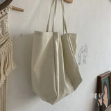 Canvas Shoulder Bag Large Capacity Grocery Totes Solid Handbag