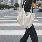 Canvas Shoulder Bag Large Capacity Grocery Totes Solid Handbag