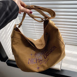 Canvas Shoulder Bag Large Capacity Women Crossbody Bag Soft Letter Printed