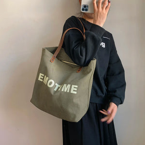 Canvas Shoulder Bag Large Capacity Women Reusable Shopping Bags Snap Closure