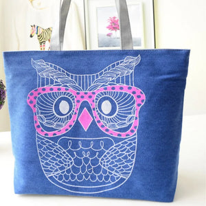 Owl Print Shoulder Bag Women Casual Handbag Large Tote Purse