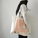 Korean Canvas Shoulder Bag for Women Large Tote Shopper Bags Handbag