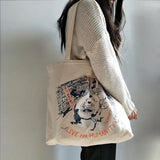 Korean Canvas Shoulder Bag for Women Large Tote Shopper Bags Handbag