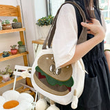 Cartoon Burger Canvas Shoulder Bag with Zipper