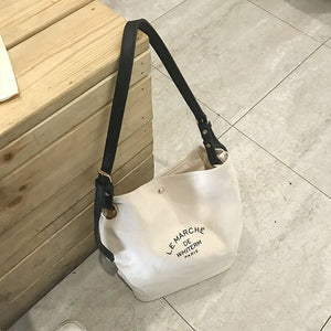 Canvas Shoulder Bags Women Casual Crossbody Stitching Bucket Bag