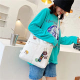 Canvas Shoulder Bags Multi-pockets Zipper Underarm Crossbody for Students