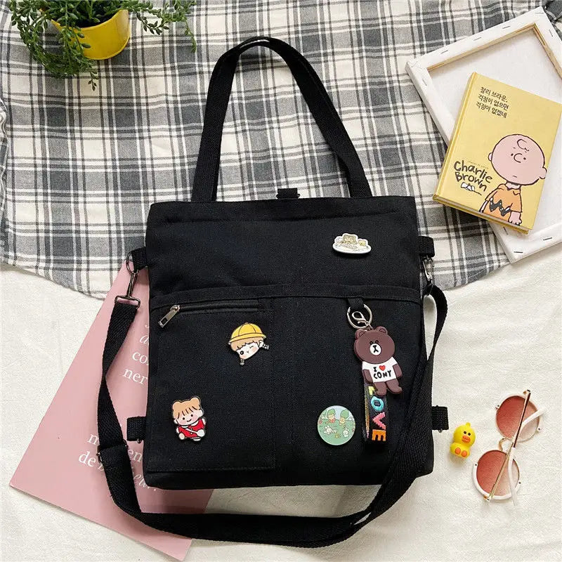 Canvas Shoulder Bags Multi-pockets Zipper Underarm Crossbody for Students