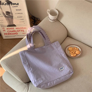 Canvas Shoulder Bags Women Double-side Plaid Large Capacity Handbags