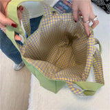 Canvas Shoulder Bags Women Double-side Plaid Large Capacity Handbags