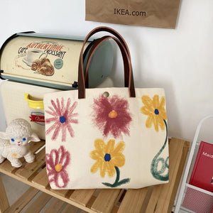 Canvas Shoulder Bags Women Floral Print Large Capacity Shopping Travel Tote Bag