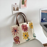 Canvas Shoulder Bags Women Floral Print Large Capacity Shopping Travel Tote Bag