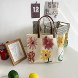 Canvas Shoulder Bags Women Floral Print Large Capacity Shopping Travel Tote Bag