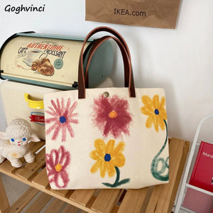Canvas Shoulder Bags Women Floral Print Large Capacity Shopping Travel Tote Bag