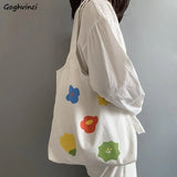 Floral Print Canvas Shoulder Bag for Women