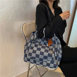 Canvas Shoulder Bags Women Large Capacity Checkerboard Students Preppy School