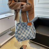 Canvas Shoulder Bags Women Large Capacity Checkerboard Students Preppy School