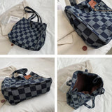 Canvas Shoulder Bags Women Large Capacity Checkerboard Students Preppy School
