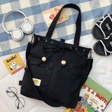 Canvas Shoulder Bags Women Large Capacity Students Preppy Crossbody Bookbag