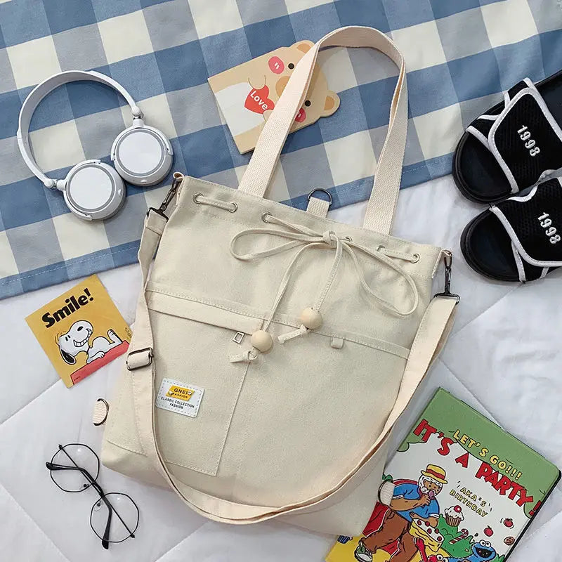 Canvas Shoulder Bags Women Large Capacity Students Preppy Crossbody Bookbag