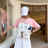 Canvas Shoulder Bags Women Large Capacity Students Preppy Crossbody Bookbag