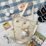 Canvas Shoulder Bags Women Large Capacity Students Preppy Crossbody Bookbag