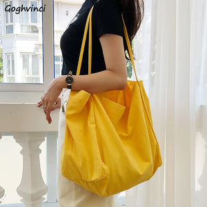 Canvas Shoulder Bags Women Solid Large Capacity Tote Bag Shopping Travel