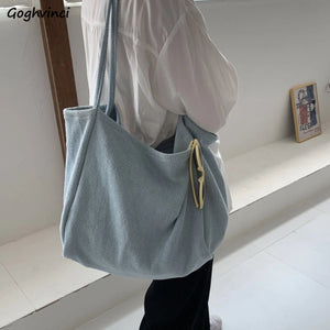 Canvas Shoulder Bags Women Solid Underarm Large Capacity Retro Tote Bag