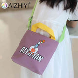 Canvas Shoulder Tote Bag Cartoon Messenger Handbag Animal Prints Zipper