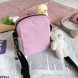 Canvas Shoulder Women's Phone Bag Cartoon Printed Messenger Crossbody Bag