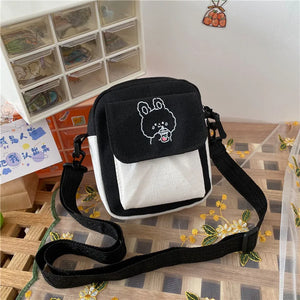 Canvas Shoulder Women's Phone Bag Cartoon Printed Messenger Crossbody Bag