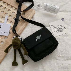 Canvas Crossbody Bags for Girls with Frog Pendant