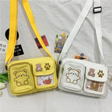 Embroidery Bear Girl Student Messenger Bag