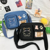 Embroidery Bear Girl Student Messenger Bag