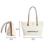 Canvas Solid Shoulder Bag Large Capacity Leather Handbag All-Match Tote