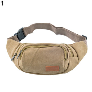 Canvas Three Zipper Pockets Mens Fanny Pack Waist Belt Bag
