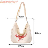 Canvas Top-handle Bag Large Capacity Women Messenger Letter Printed Casual
