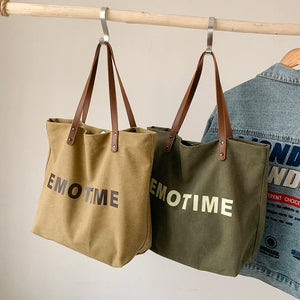 Vintage Canvas Top-handle Bag Large Capacity Women Reusable Shopping Pouch
