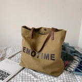 Vintage Canvas Top-handle Bag Large Capacity Women Reusable Shopping Pouch