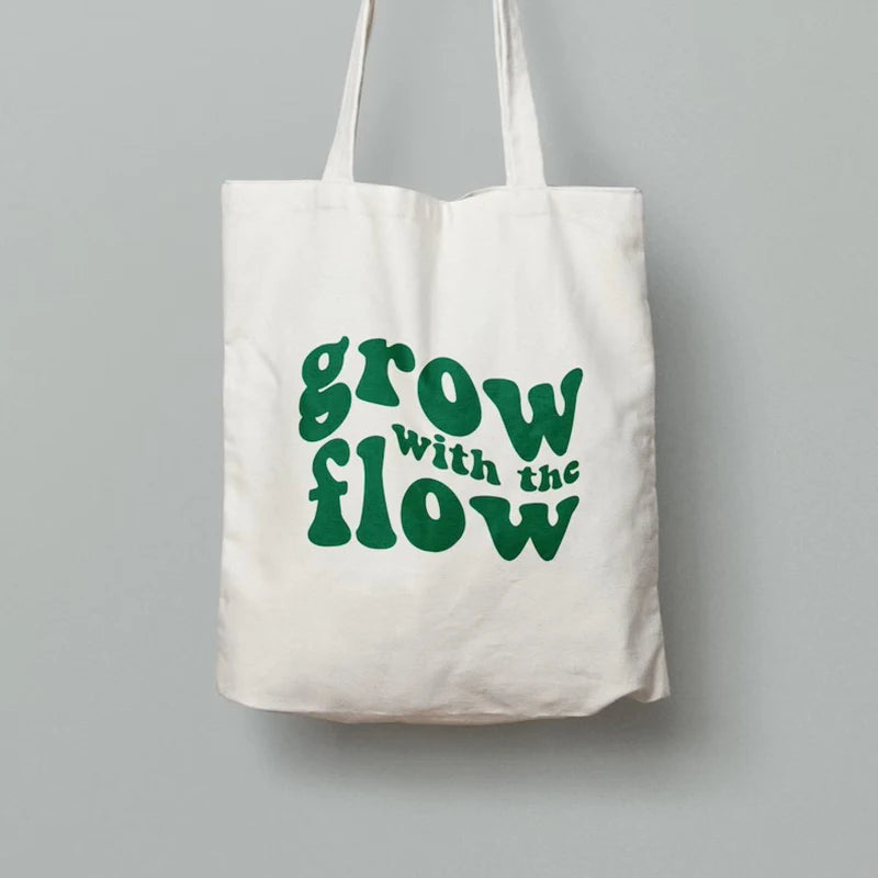 Green Grow With The Flow Tote Bag, Gift Idea, Reusable Grocery Bag