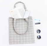 Plaid Canvas Tote Bag Eco Shopping Handbag Large Capacity