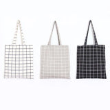 Plaid Canvas Tote Bag Eco Shopping Handbag Large Capacity
