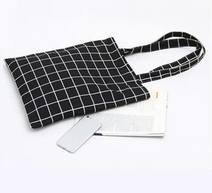 Plaid Canvas Tote Bag Eco Shopping Handbag Large Capacity