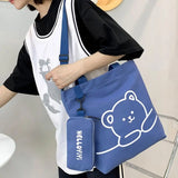 Bear Pattern Tote Bag with Pencil Case for Kids