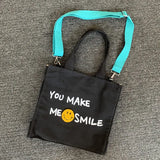 Smiley Letters Printing Canvas Tote Bag Crossbody Bags