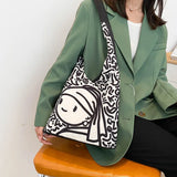 Japanese Anime Print Canvas Tote Bag Women Shopper Bag Girl Shoulder Handbag