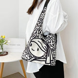 Japanese Anime Print Canvas Tote Bag Women Shopper Bag Girl Shoulder Handbag